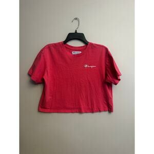 Champion Red Cropped T Shirt Womens Medium Short Sleeve Logo Tee